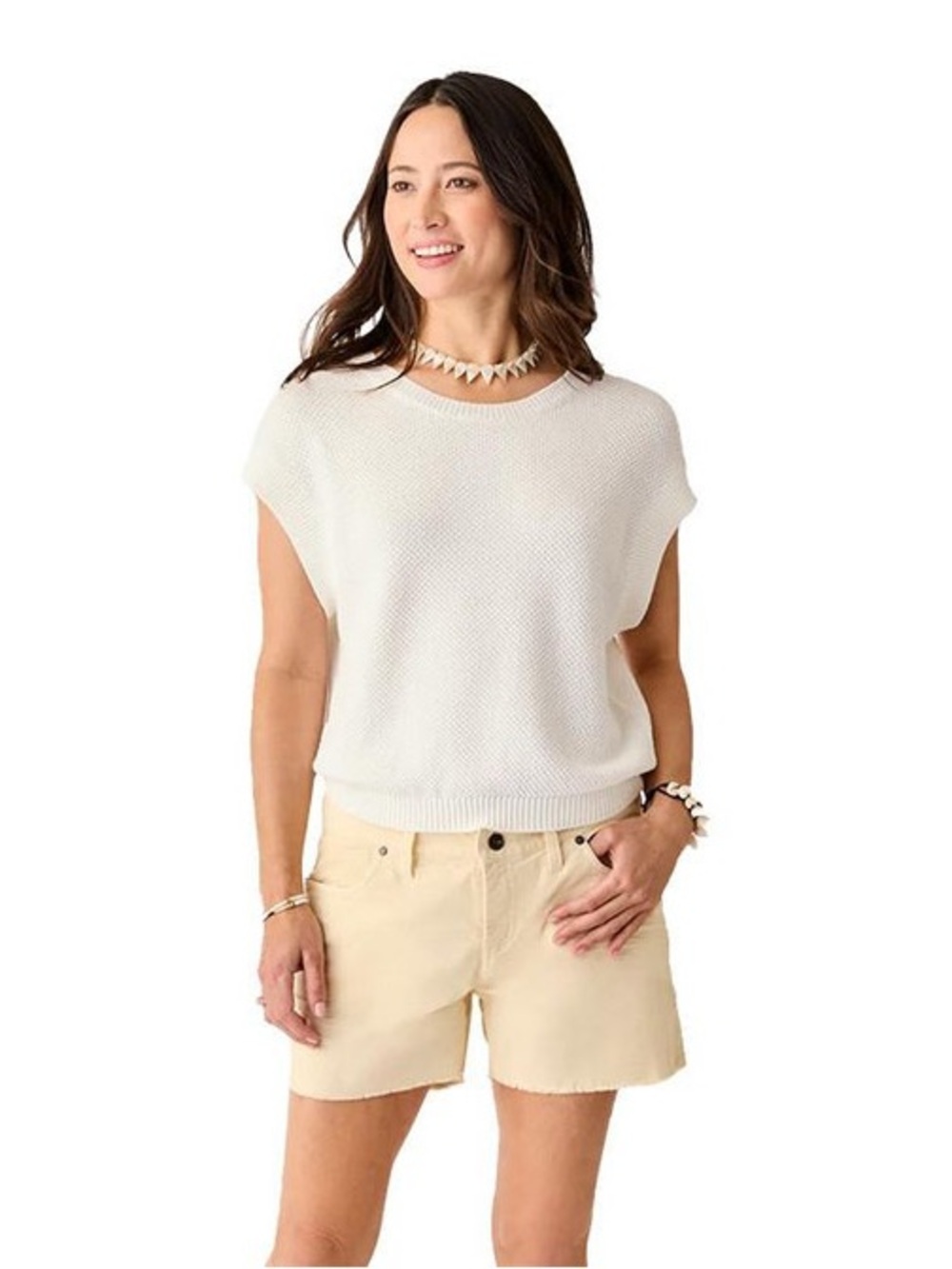 Carve Designs Phoebe Sweater - Organic Cotton White Knit Cap Sleeve Top - NWOT
